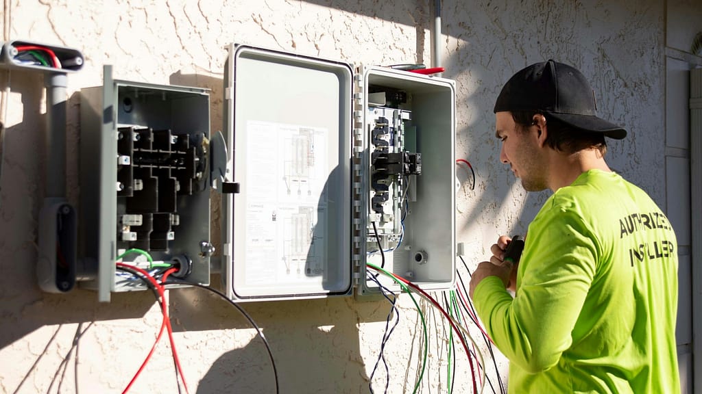 professional installer inspecting current solar system