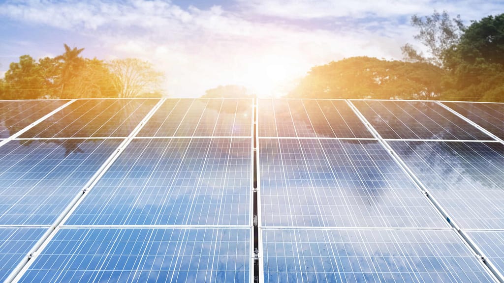 photovoltaic panels over sunny sky