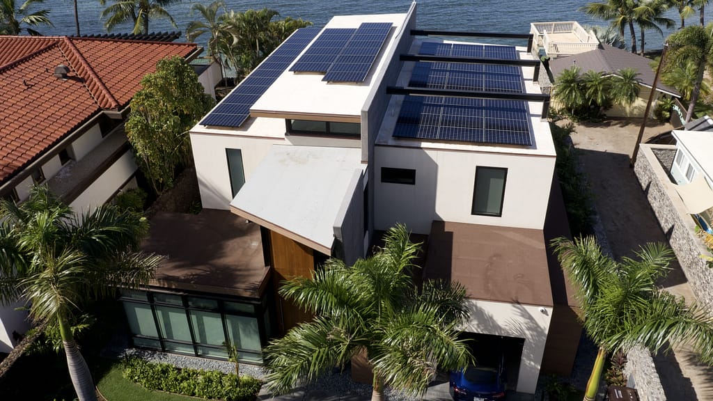 big house by the beach with solar panel  installed